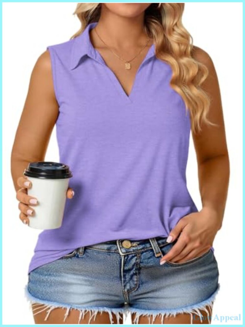 Plus Size Sleeveless Tank Top for Women - V Neck Collar Flowy Tunic - Casual